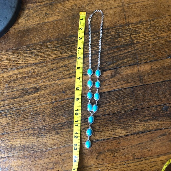 ⭐️ Western Boho Lariat Y Shape Silver and Faux Turquoise Drop Necklace NWOT - Picture 12 of 13